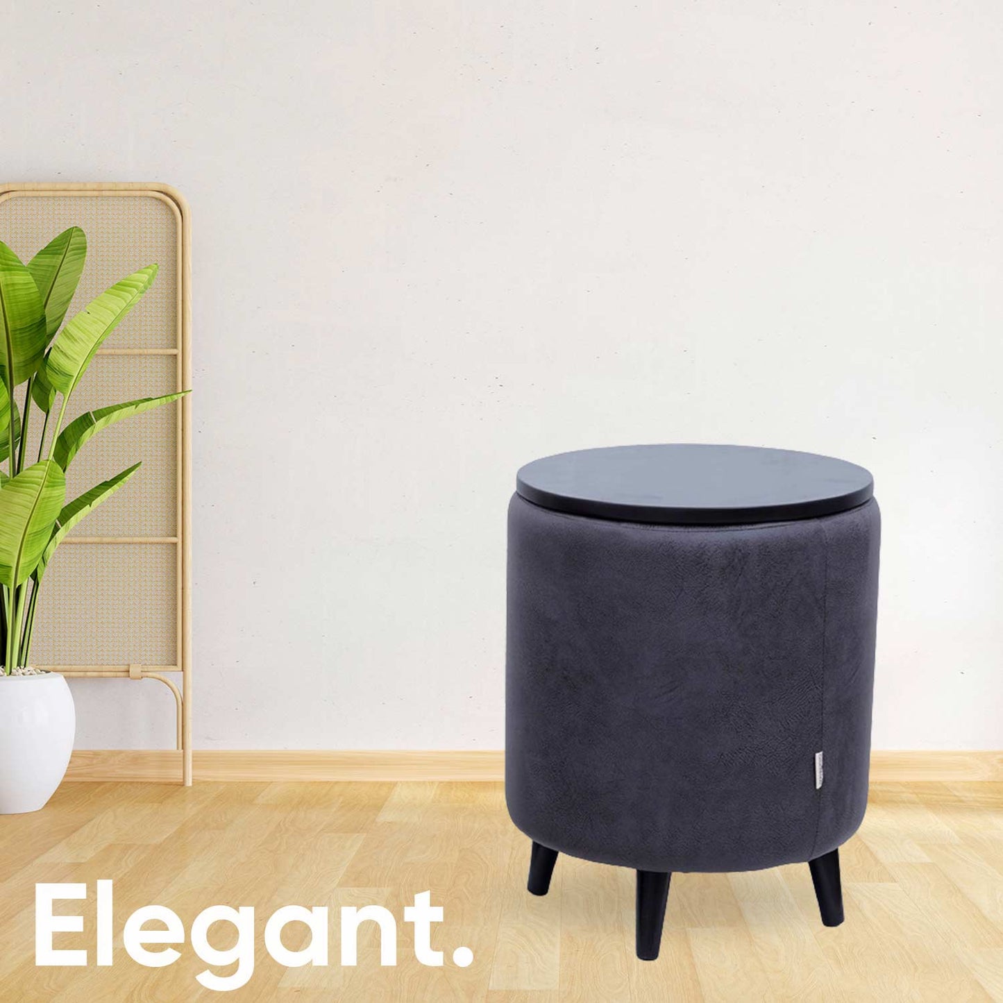 Universal Leather Storage Ottoman in Grey Color Set of 2