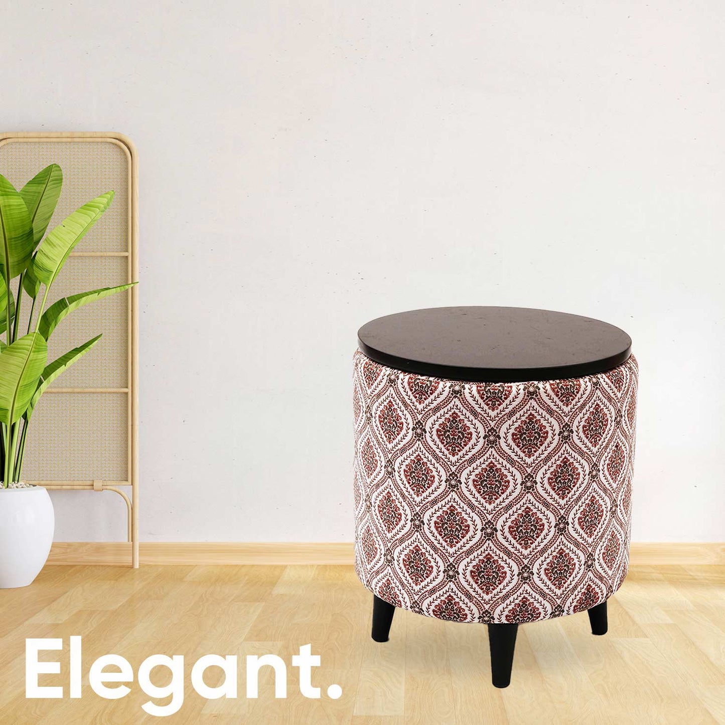 Universal Printed Storage Ottoman in Maroon and Green Color