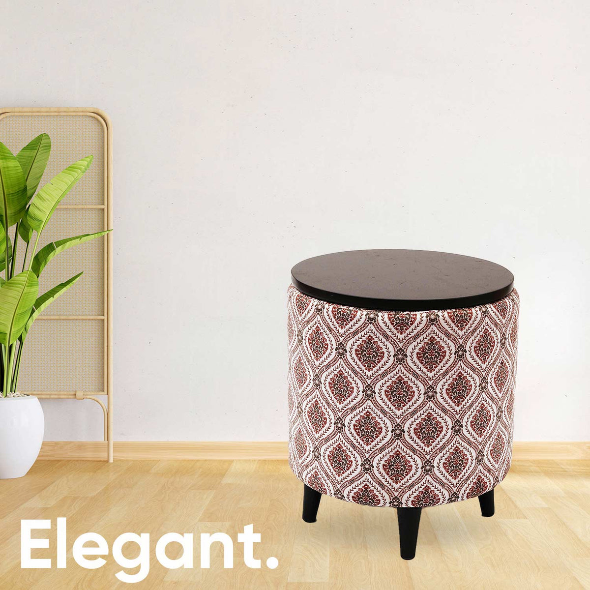 Universal Printed Storage Ottoman in Maroon and Green Color Set of 2
