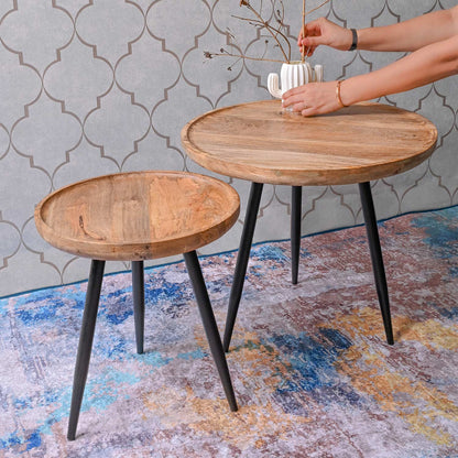 Natural Pair Mango Wood & Metal Side Table