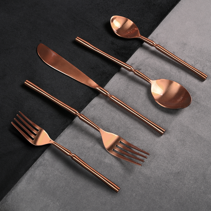 Greetwood Grooved Stainless Steel Cutlery Set for Dining Table in Copper