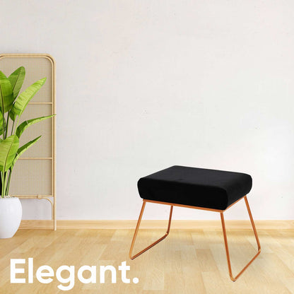 Classy and Compact Rose Gold Metal Stool in Black Cushion Set of 2