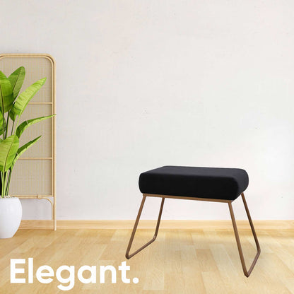 Classy and Compact Golden Metal Stool in Black Cushion Set of 2