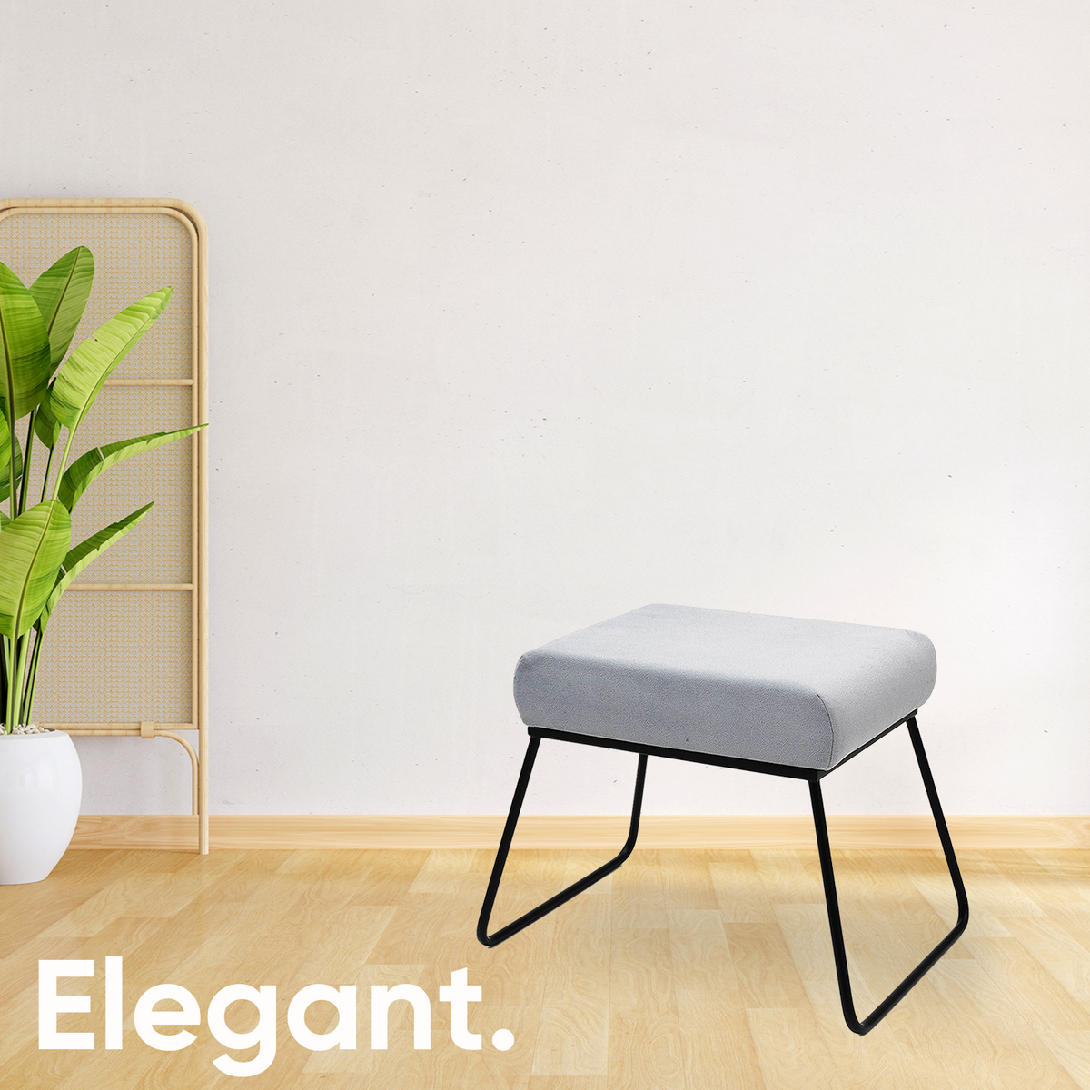 Classy and Compact Matt Black Metal Stool in Grey Cushion Set of 2