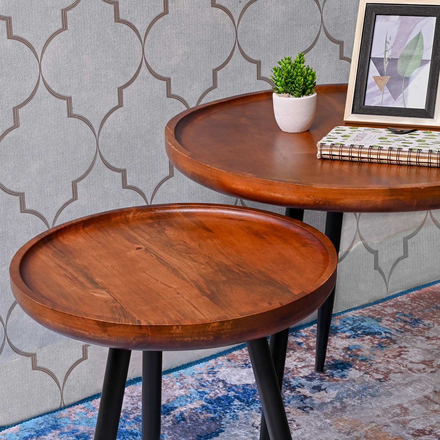 Walnut Pair Mango Wood & Metal Side Table