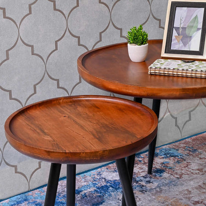 Walnut Pair Mango Wood & Metal Side Table