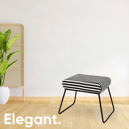 Classy and Compact Matt Black Metal Stool in Black & White Stripe Set of 2