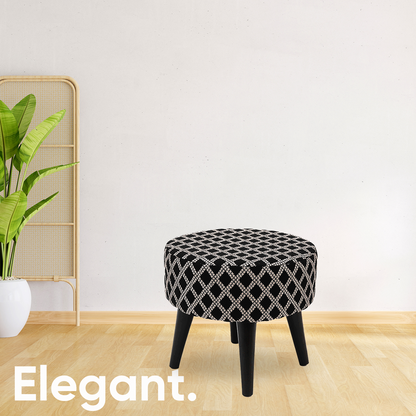 Contemporary Tetrad Jacquard Wooden Tuffet in Black Color