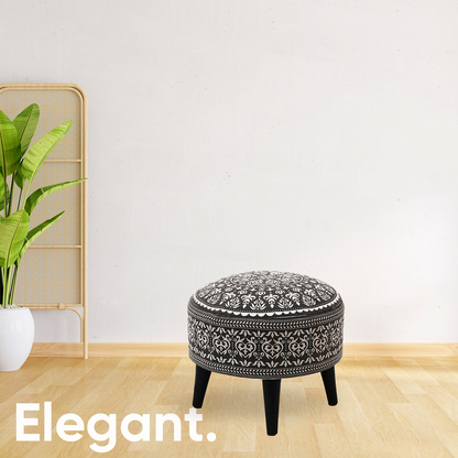Contemporary Mandala Wooden Tuffet in Grey Color Set of 2