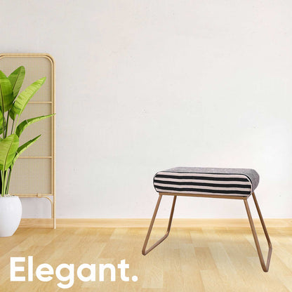 Classy and Compact Golden Metal Stool in Black &amp; White Stripe