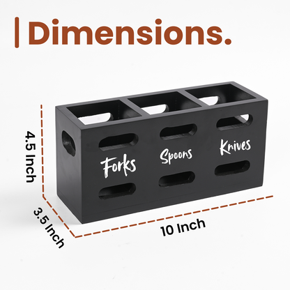 Greetwood MDF Wooden Cutlery Holder for Kitchen in Black Color