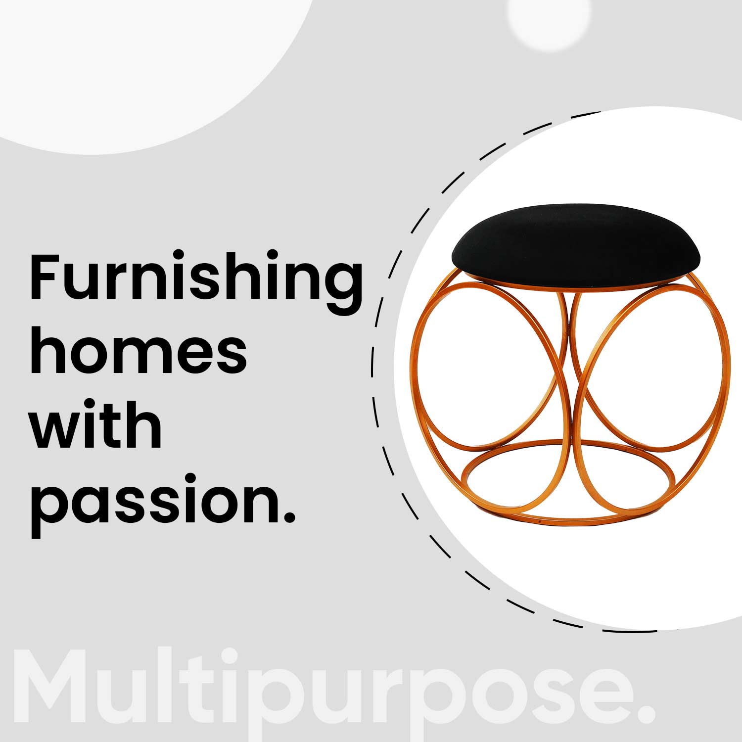 Modern Hexa-Style Rose Gold Metal Stool in Black Cushion Set of 2