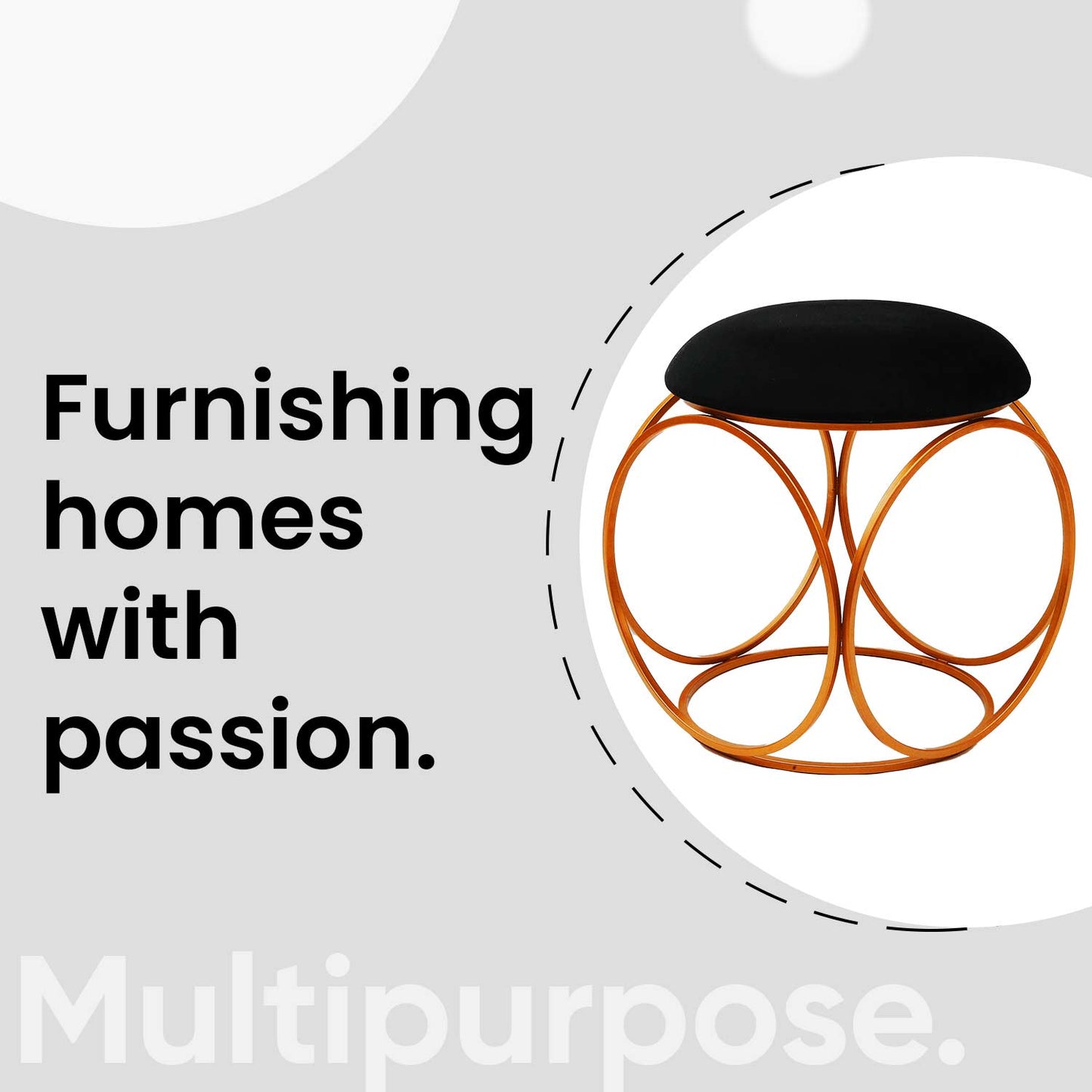 Modern Hexa-Style Rose Gold Metal Stool in Black Cushion Set of 2