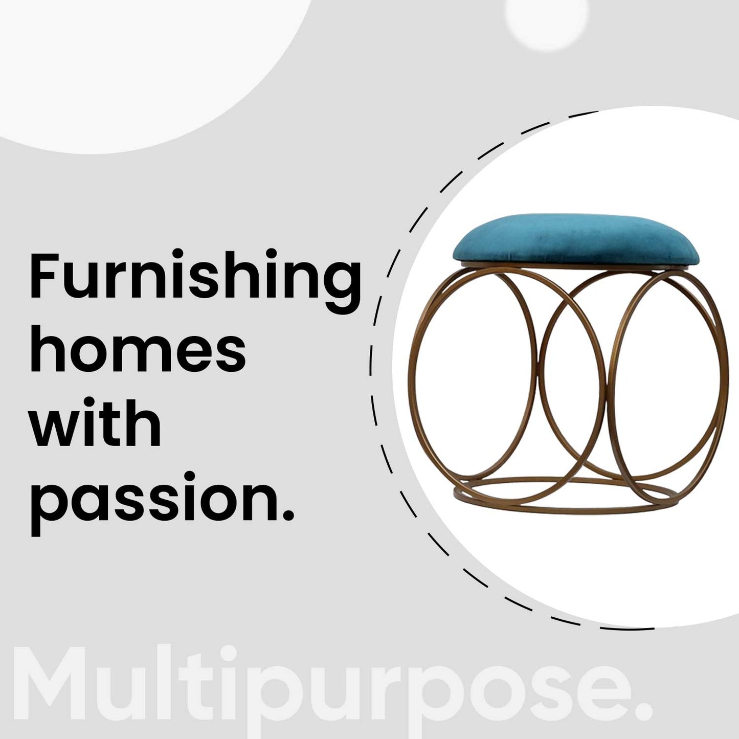 Modern Hexa-Style Golden Metal Stool in Teal Blue Cushion