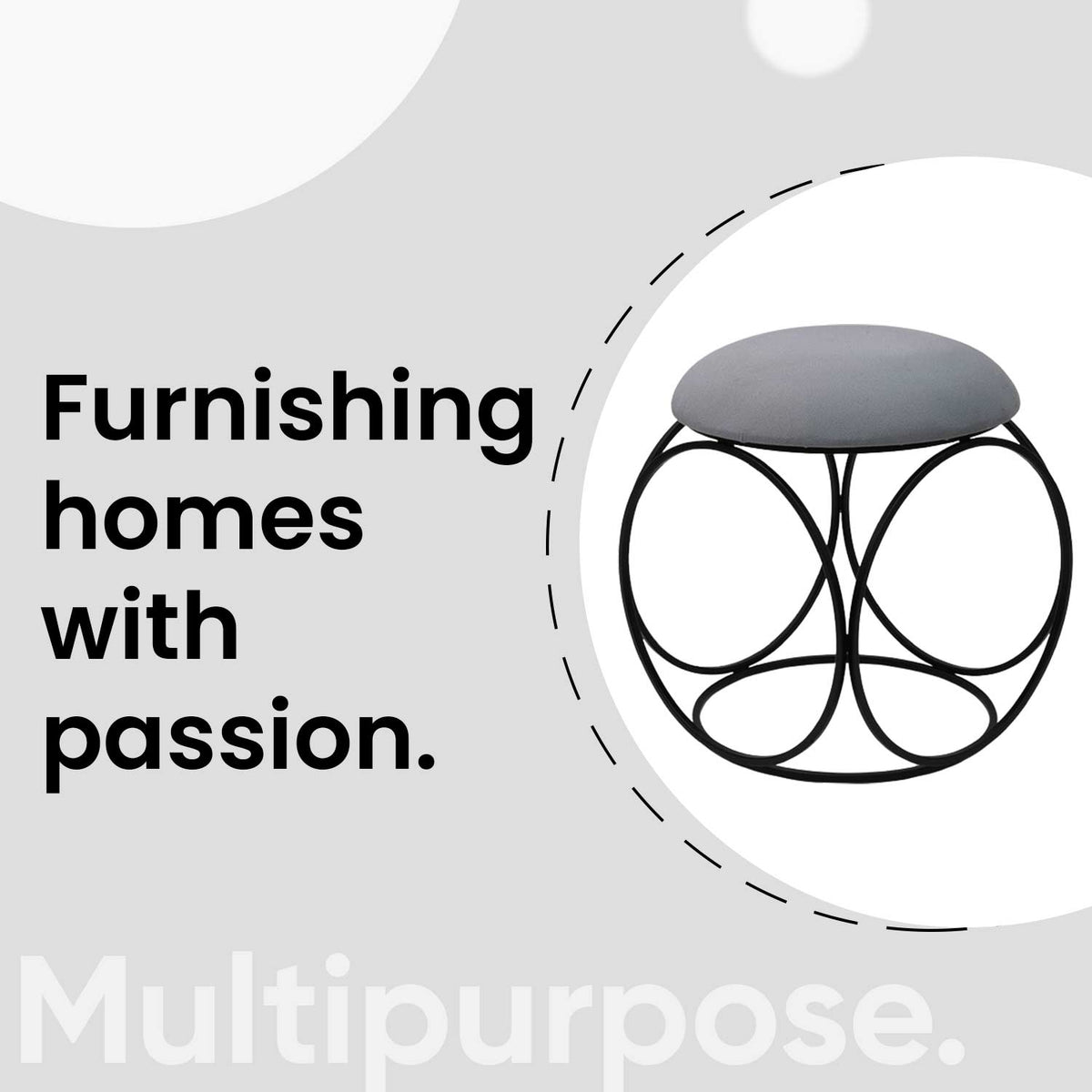 Modern Hexa-Style Matt Black Metal Stool in Grey Cushion Set of 2