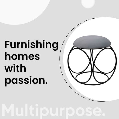 Modern Hexa-Style Matt Black Metal Stool in Grey Cushion Set of 2