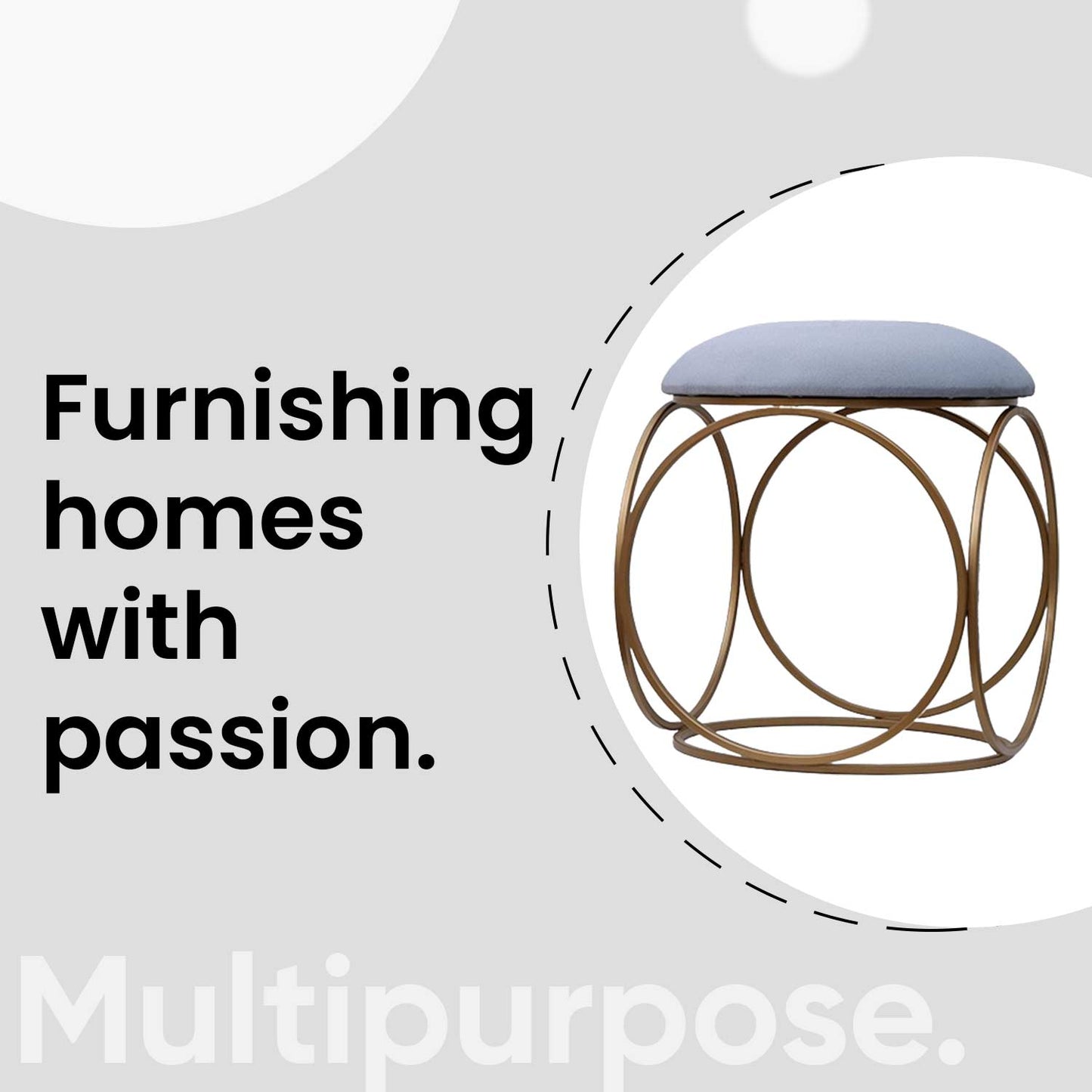 Modern Hexa-Style Golden Metal Stool in Grey Cushion Set of 2