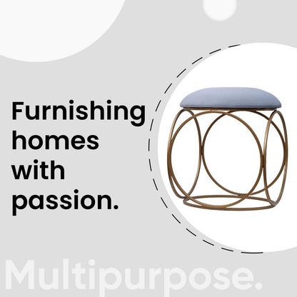 Modern Hexa-Style Golden Metal Stool in Grey Cushion Set of 2