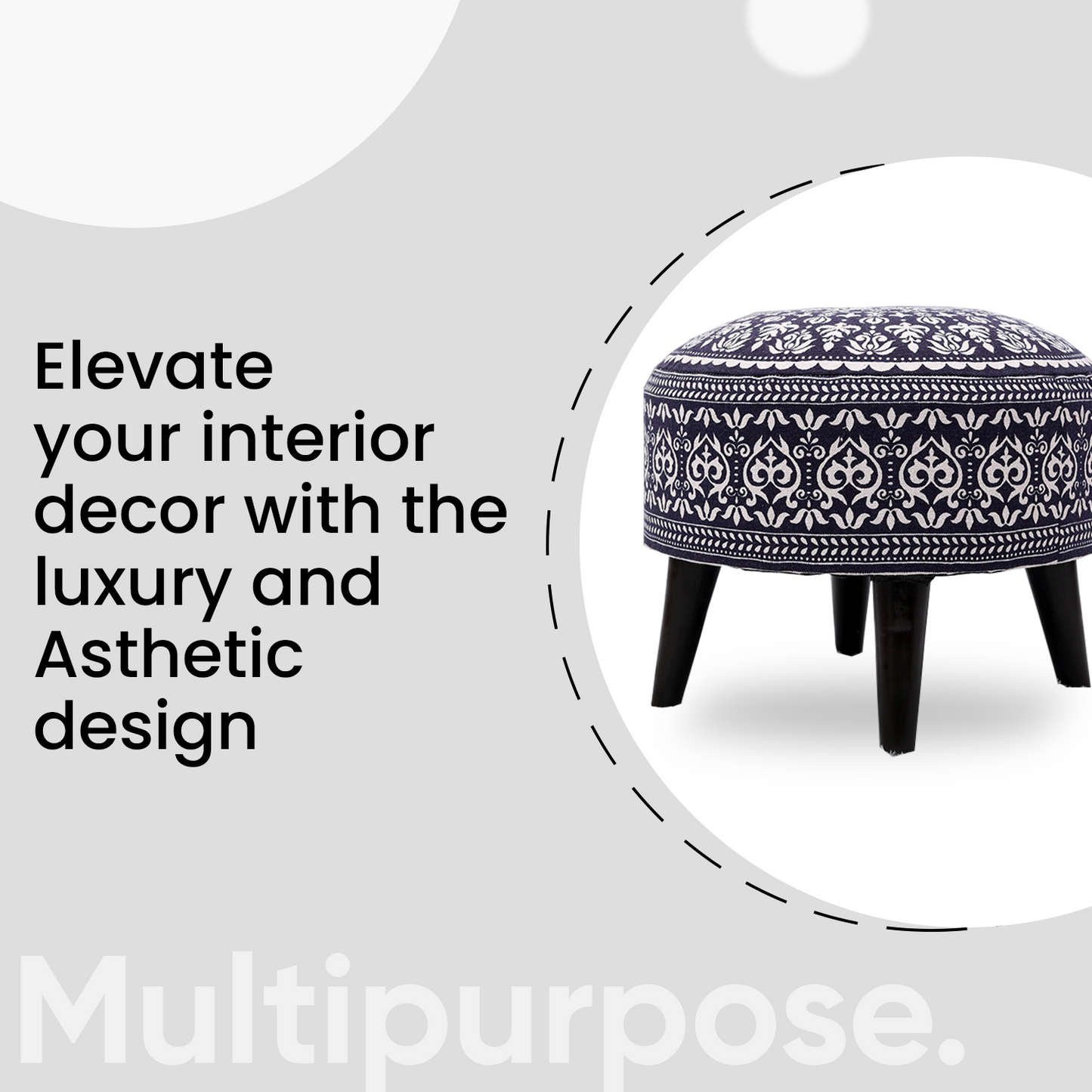 Contemporary Mandala Wooden Tuffet in Blue Color Set of 2