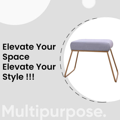 Classy and Compact Golden Metal Stool in Grey Cushion