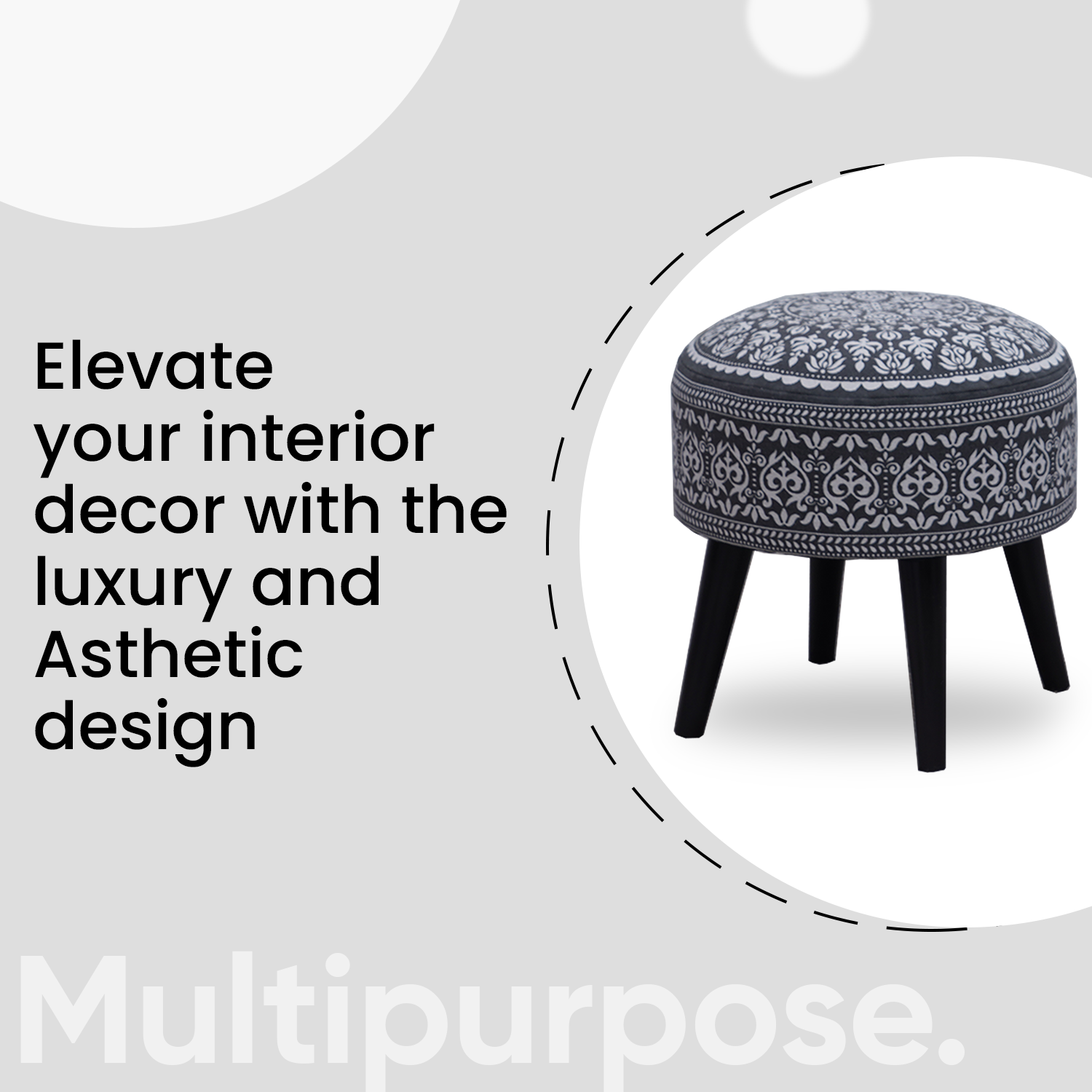 Mandala Wooden Ottoman in Blue Color Set of 2