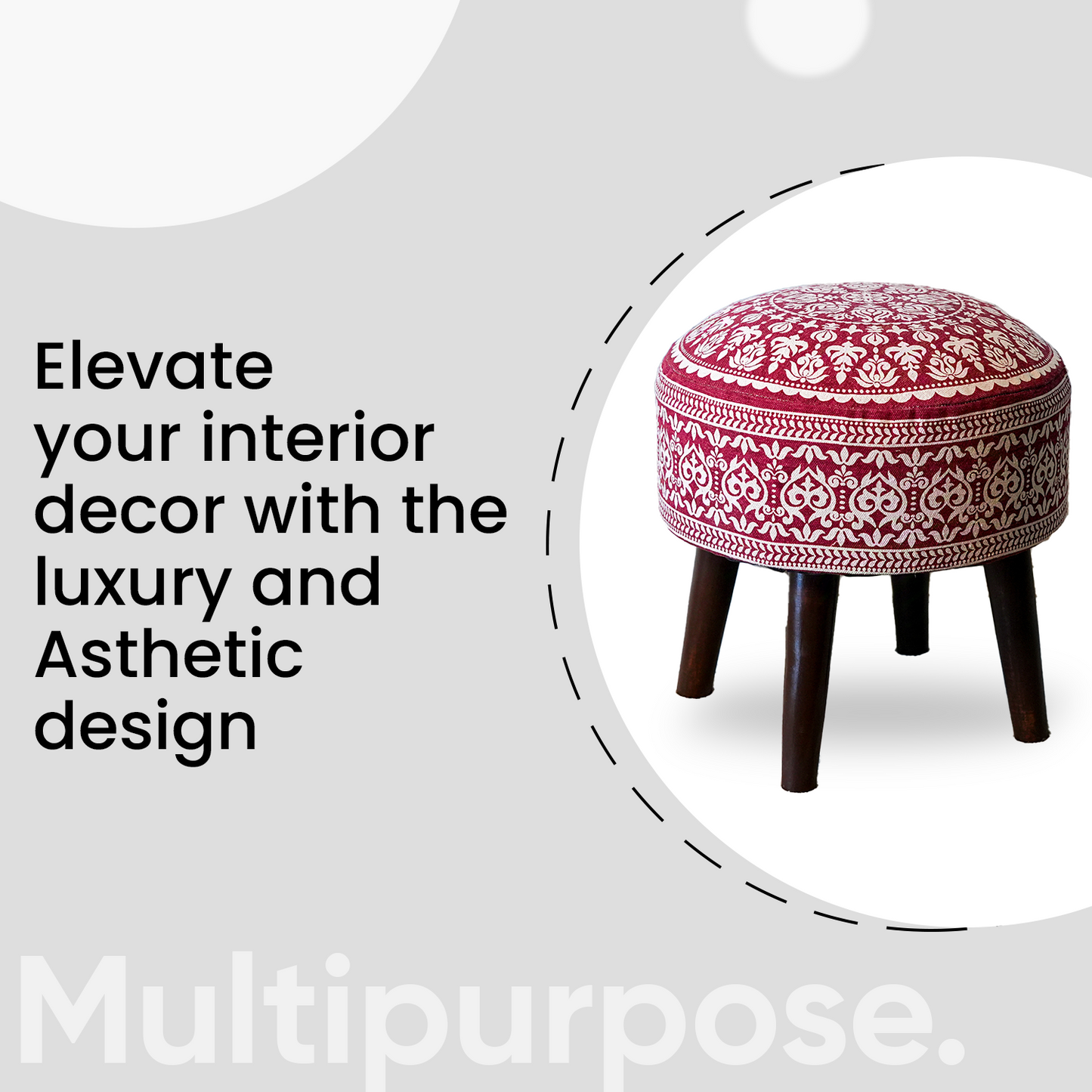Mandala Wooden Ottoman in Cherry Red Color Set of 2