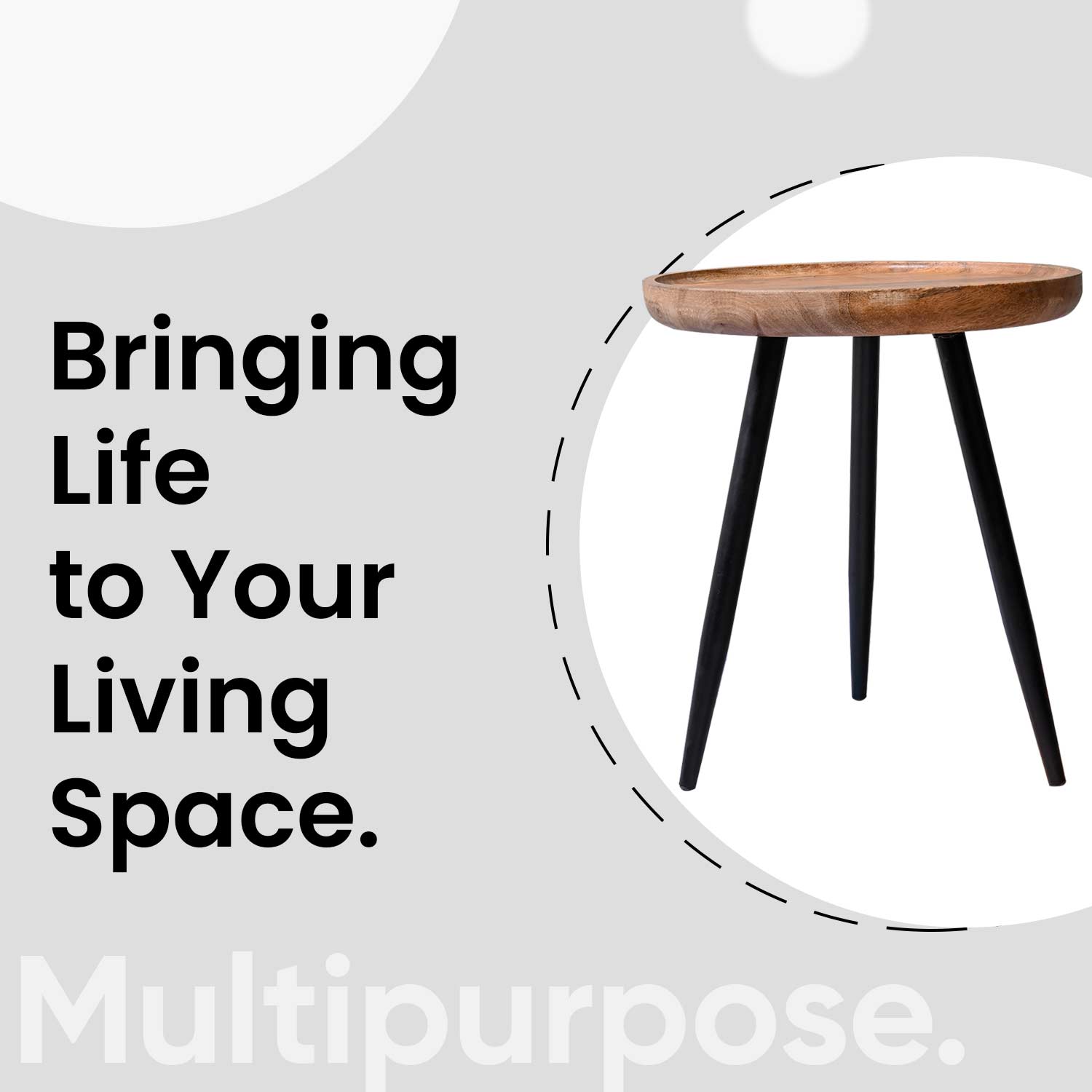 Natural Small Mango Wood & Metal Side Table