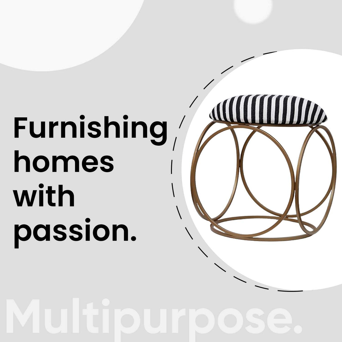 Modern Hexa-Style Golden Metal Stool in Black &amp; White Stripe Set of 2