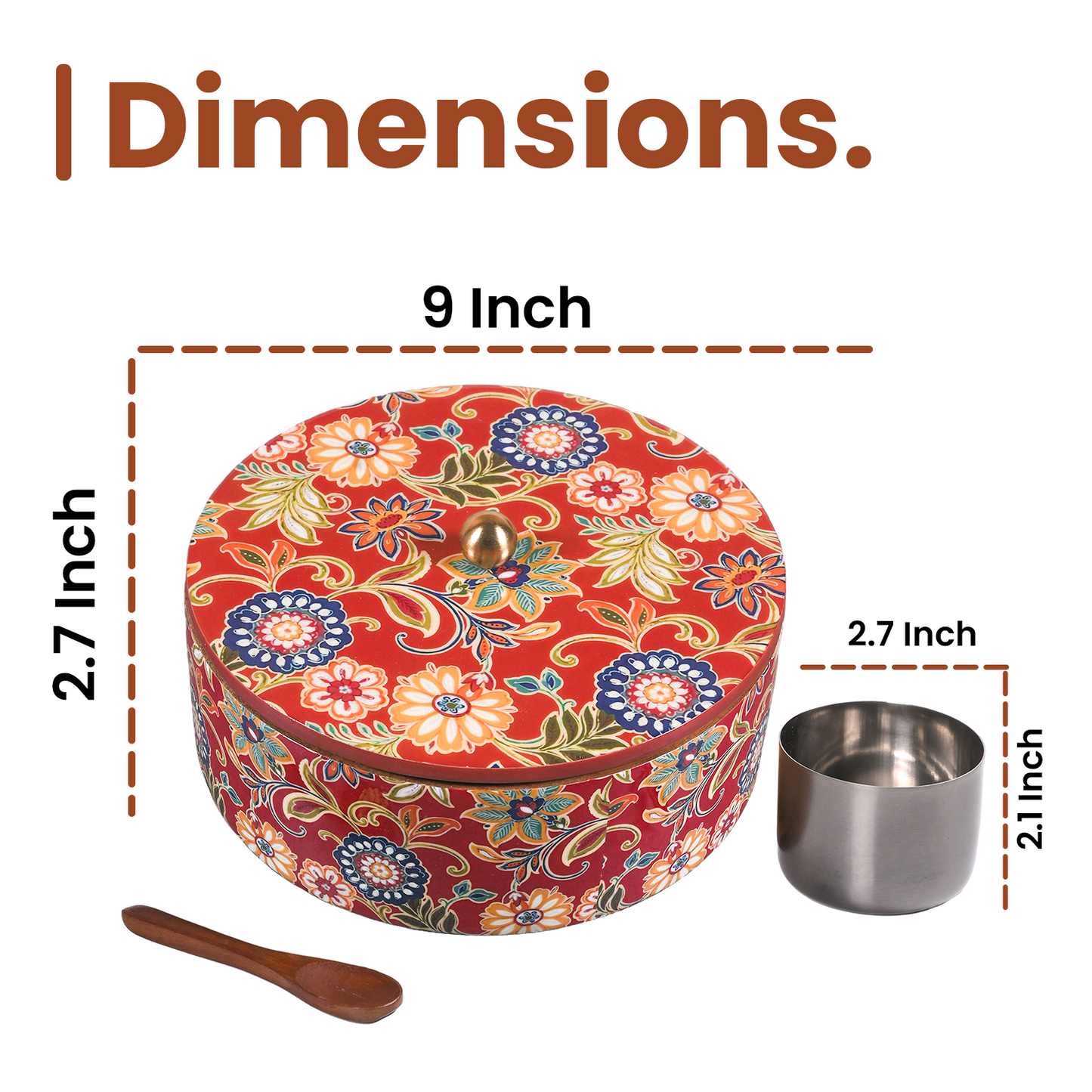 Greetwood Red Printed Wooden Masala Box for Kitchen