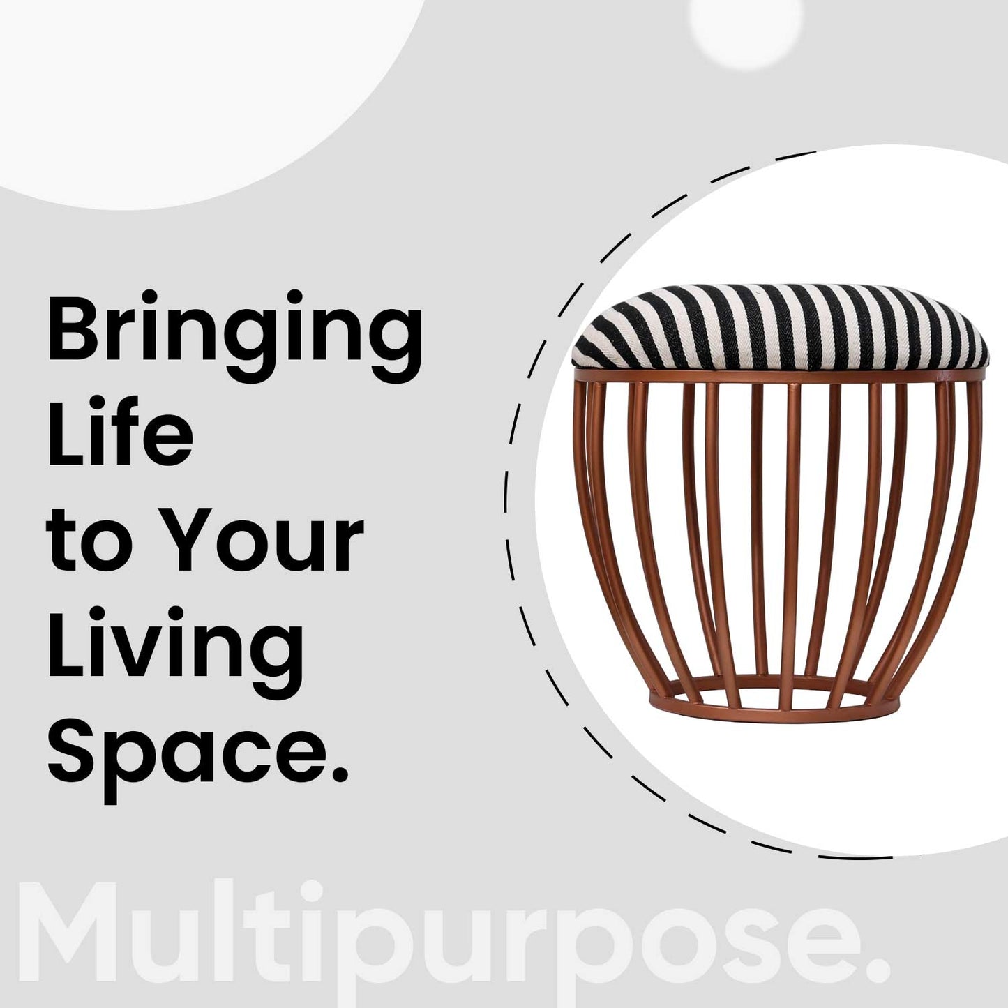 Classic Cage-Style Rose Gold Metal Stool in Black &amp; White Stripe Set of 2
