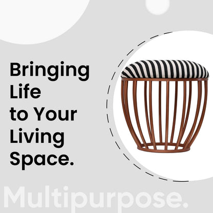 Classic Cage-Style Rose Gold Metal Stool in Black &amp; White Stripe Set of 2