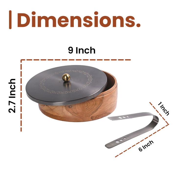 Greetwood GunMetal Lotus Wooden Chapati Box for Kitchen