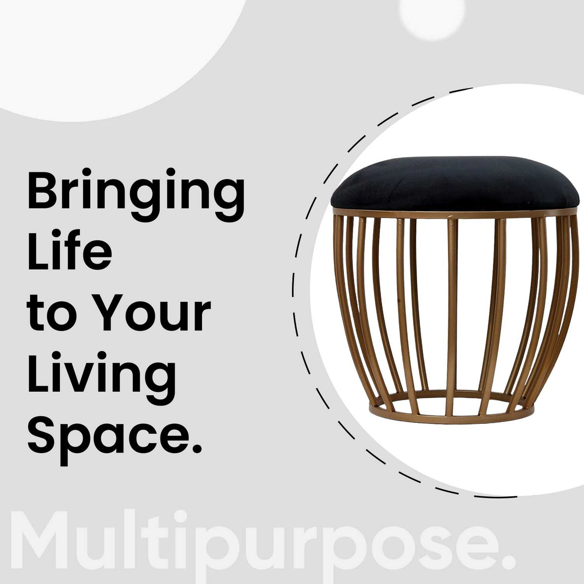 Classic Cage-Style Golden Metal Stool in Black Cushion Set of 2