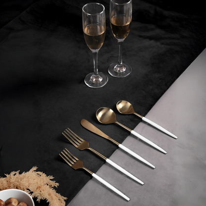 Greetwood Enamel Stainless Steel Cutlery Set for Dining Table in White