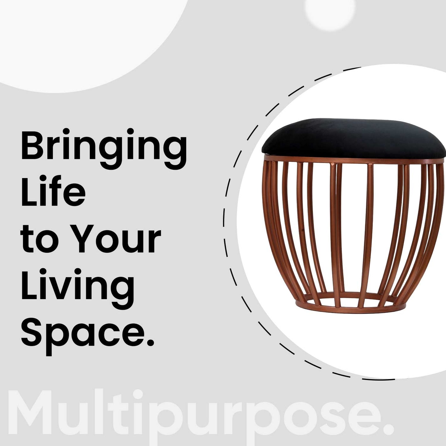 Classic Cage-Style Rose Gold Metal Stool in Black Cushion Set of 2