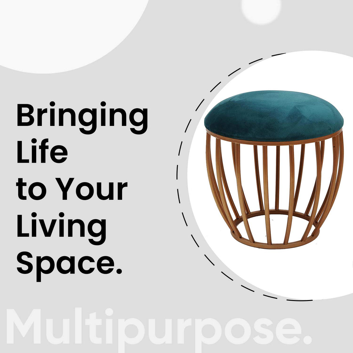 Classic Cage-Style Golden Metal Stool in Teal Blue Cushion Set of 2
