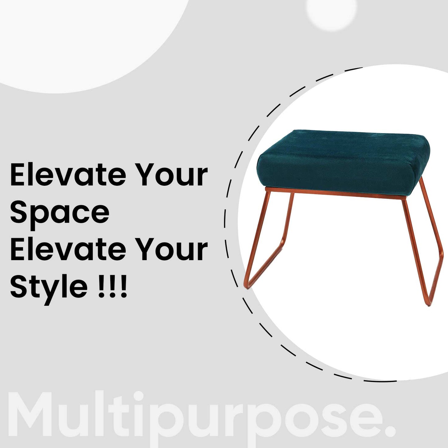 Classy and Compact Rose Gold Metal Stool in Teal Blue Cushion Set of 2