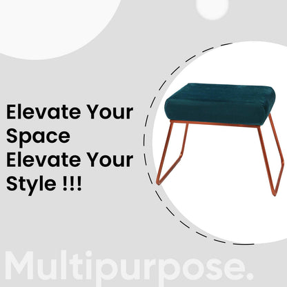 Classy and Compact Rose Gold Metal Stool in Teal Blue Cushion Set of 2