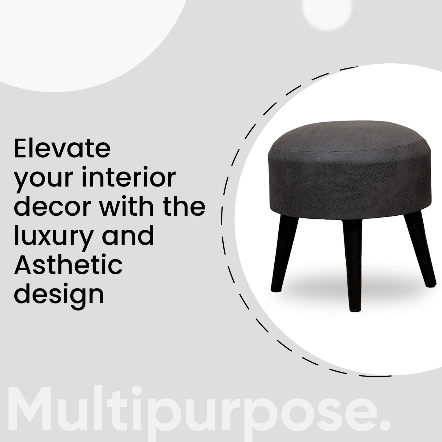 Contemporary Leather Wooden Tuffet in Grey Color