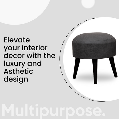 Contemporary Leather Wooden Tuffet in Grey Color