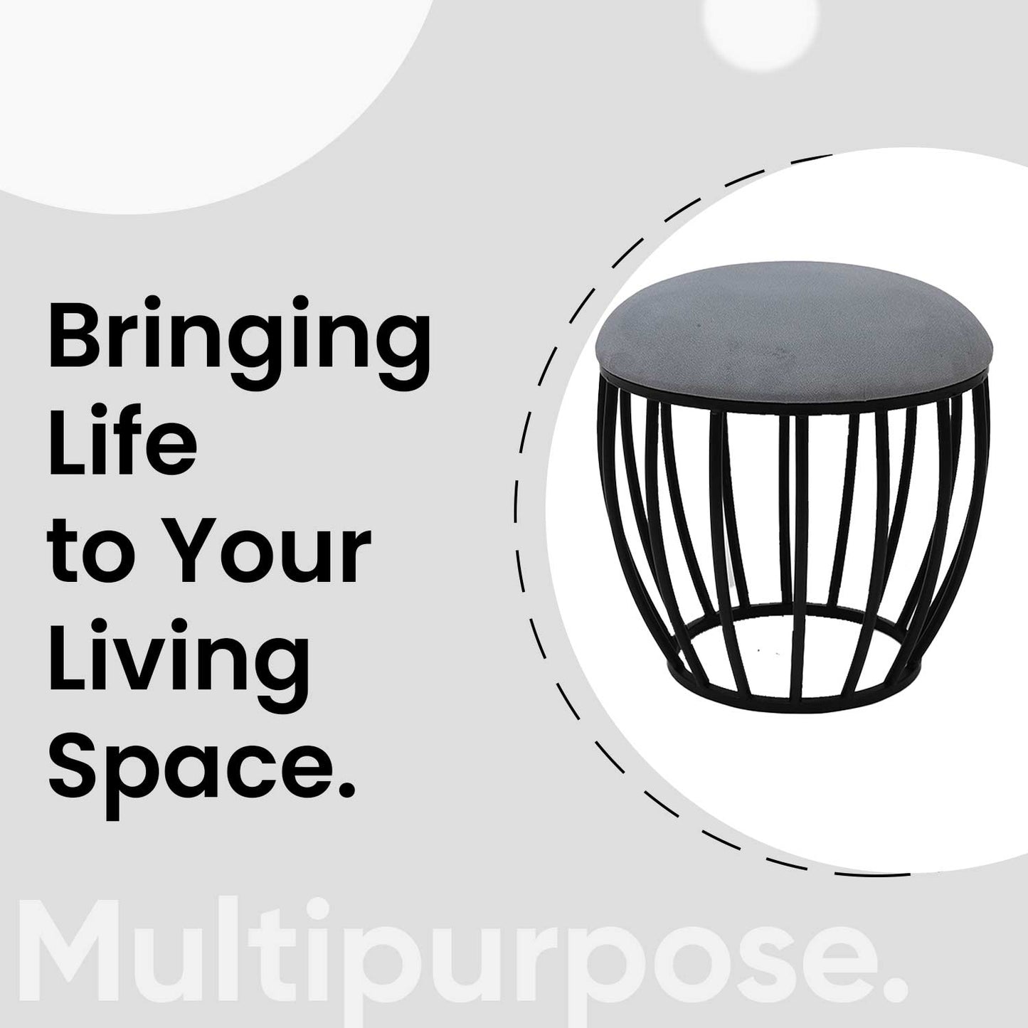 Classic Cage-Style Rose Matt Black Stool in Grey Cushion Set of 2