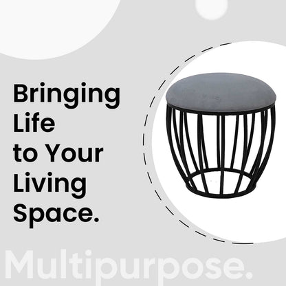 Classic Cage-Style Rose Matt Black Stool in Grey Cushion Set of 2