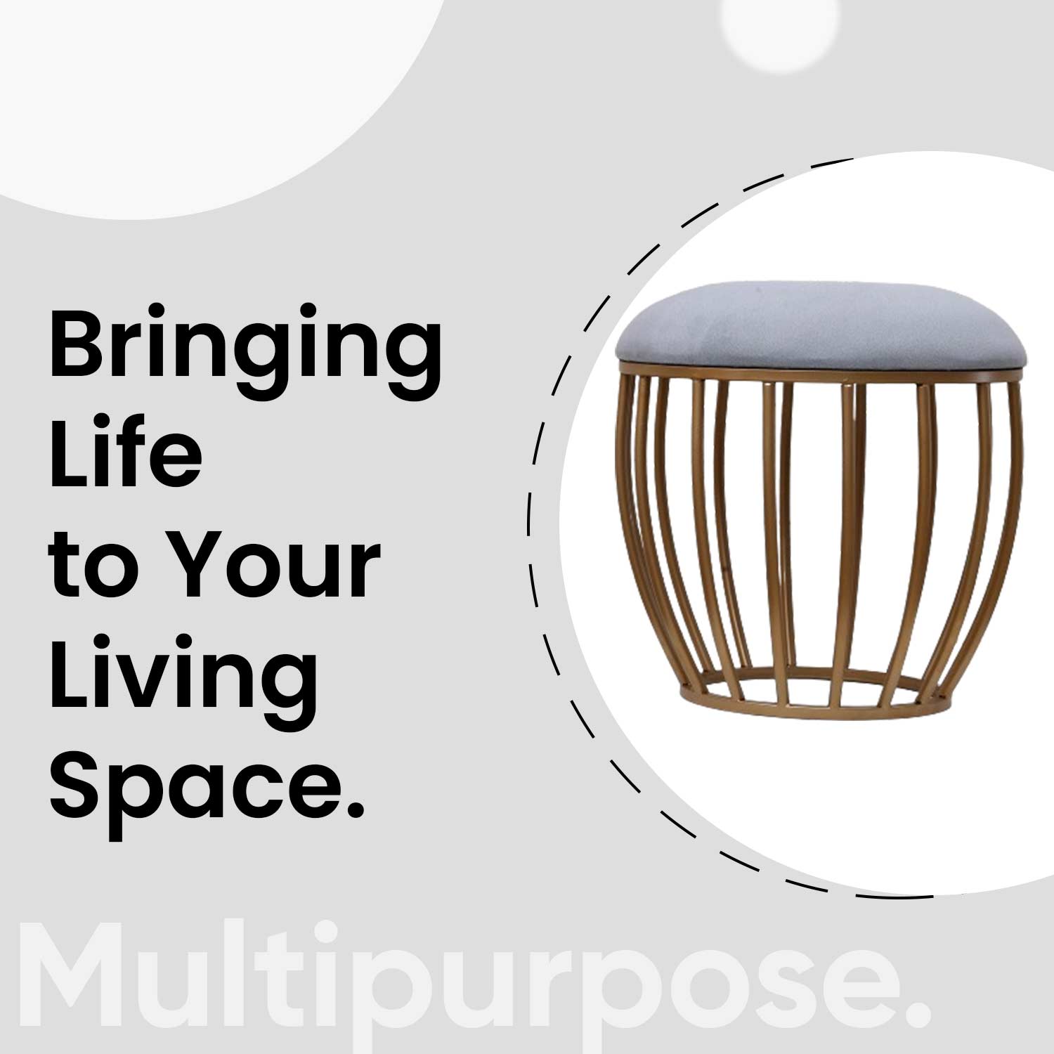 Classic Cage-Style Golden Metal Stool in Grey Cushion Set of 2