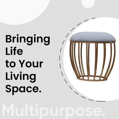 Classic Cage-Style Golden Metal Stool in Grey Cushion Set of 2
