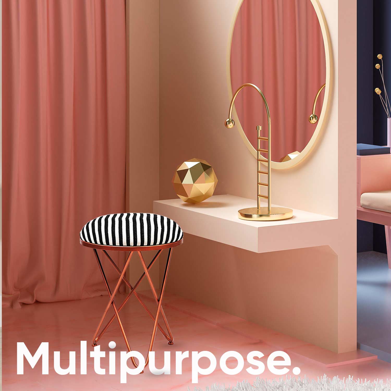 Ultra-modern Cross Leg Rose Gold Metal Stool in Black &amp; White Set of 2