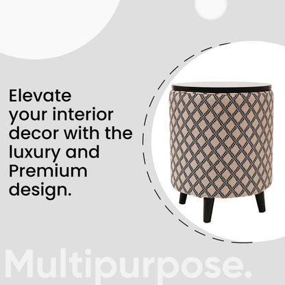 Universal Tetrad Jacquard Storage Ottoman in Beige Color Set of 2