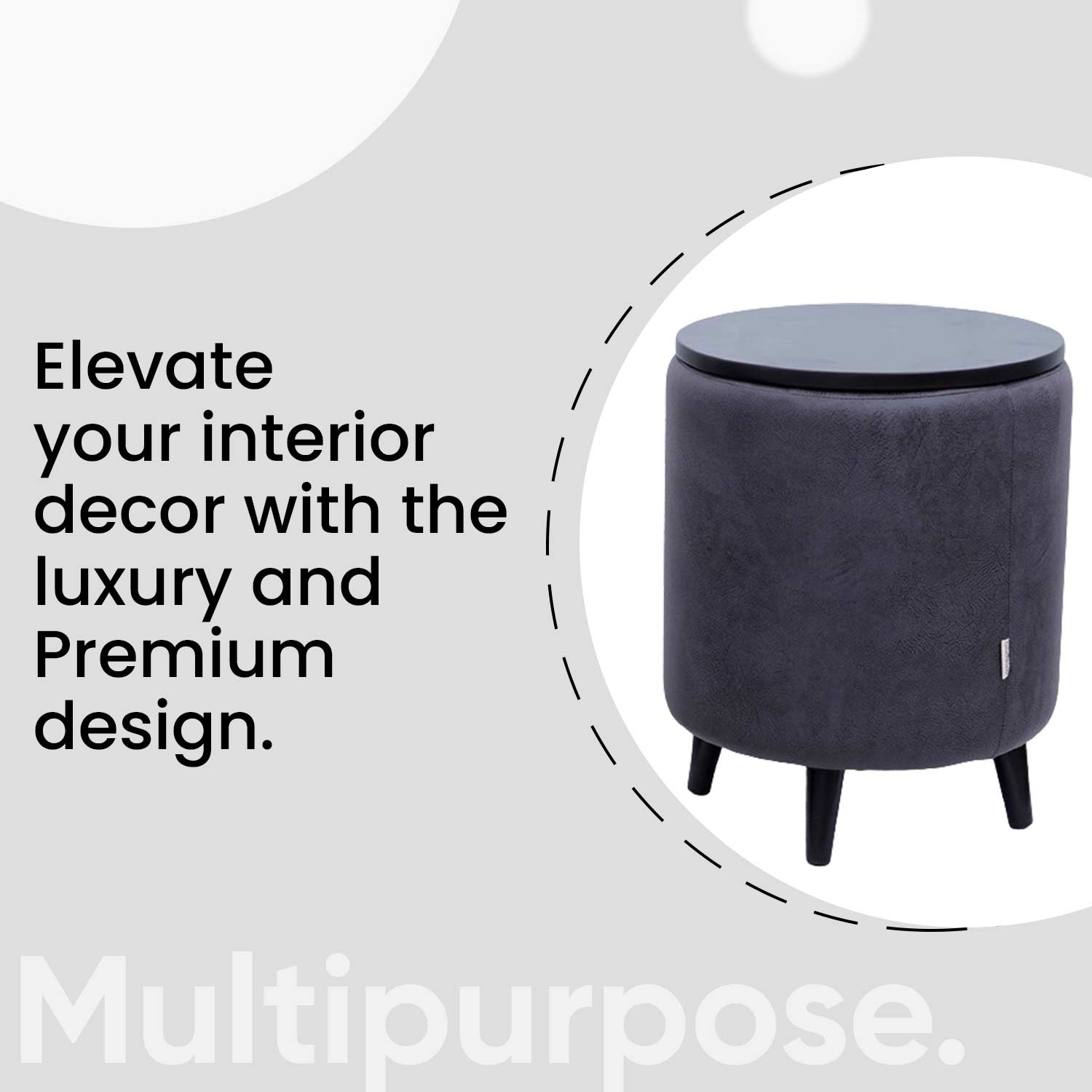 Universal Leather Storage Ottoman in Grey Color Set of 2