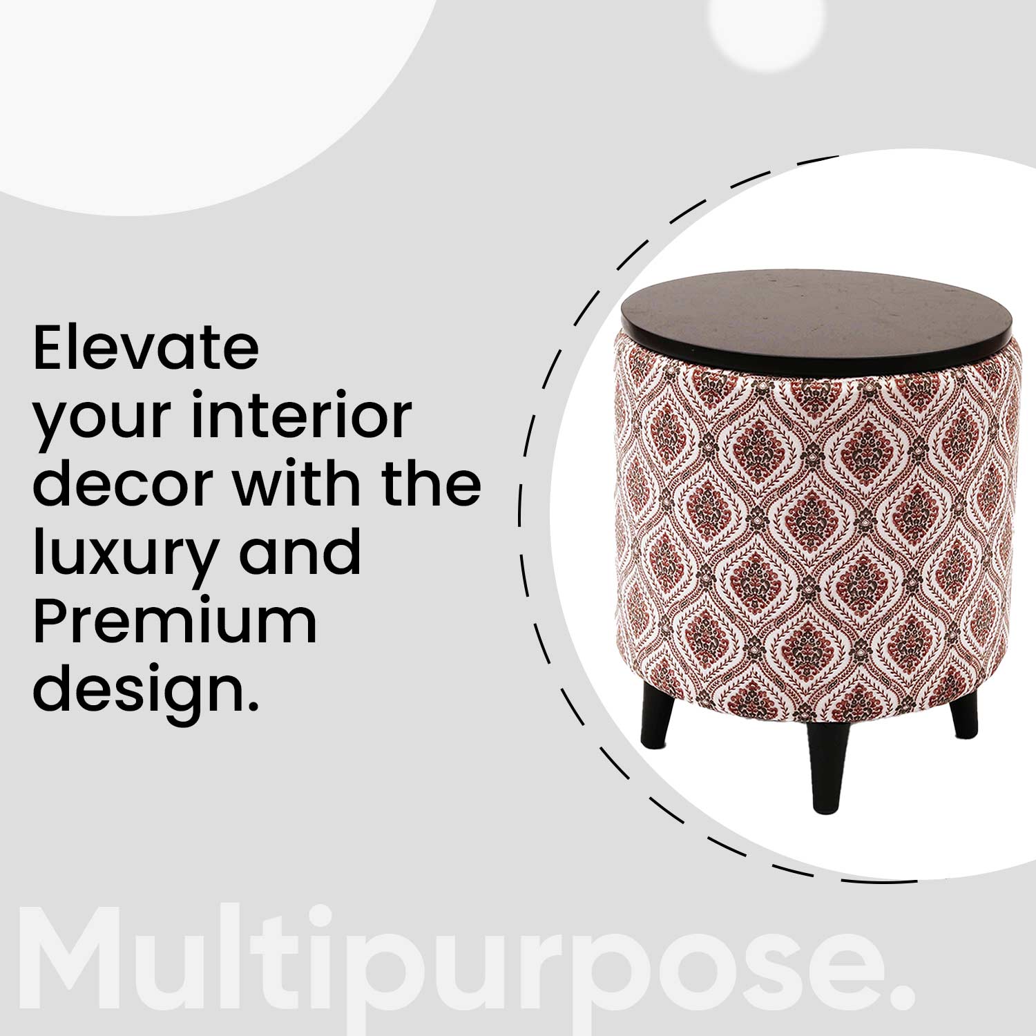 Universal Printed Storage Ottoman in Maroon and Green Color Set of 2