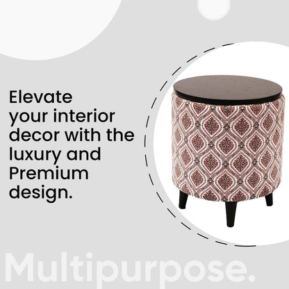 Universal Printed Storage Ottoman in Maroon and Green Color Set of 2
