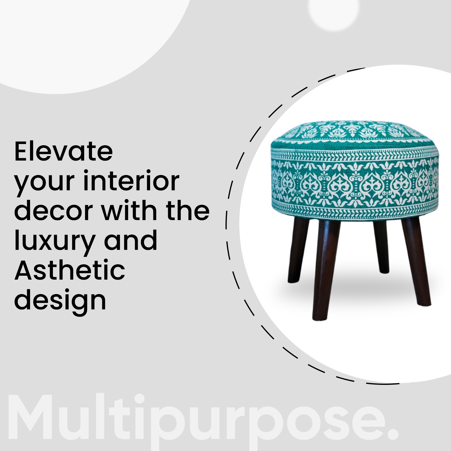 Mandala Wooden Ottoman in Teal Blue Color Set of 2